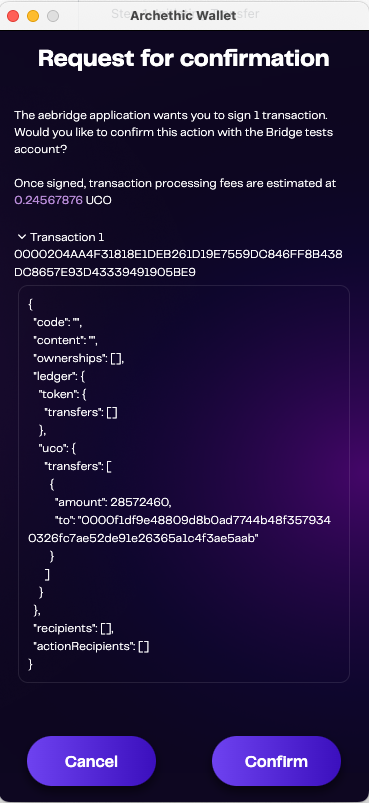 Archethic Wallet Confirmation