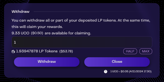 Withdraw LP Tokens and Claim Rewards form