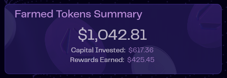 Farm Lock Dashboard - Farmed Tokens Summary section