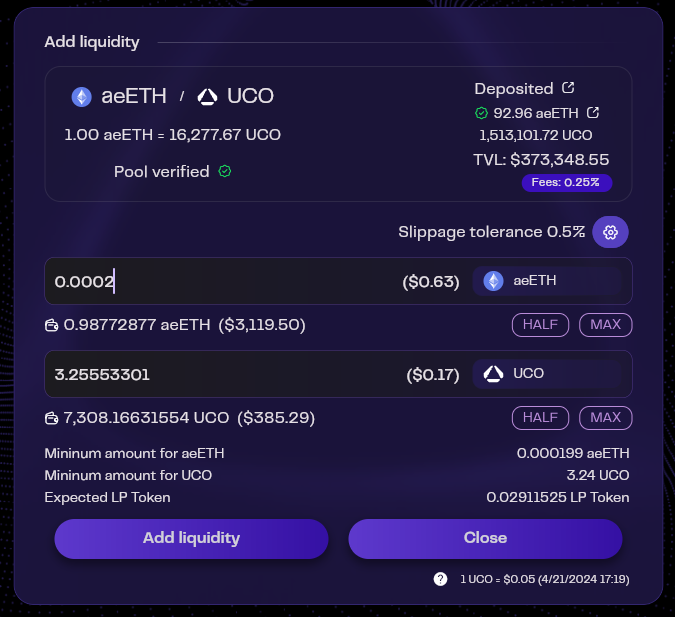 Add liquidity form